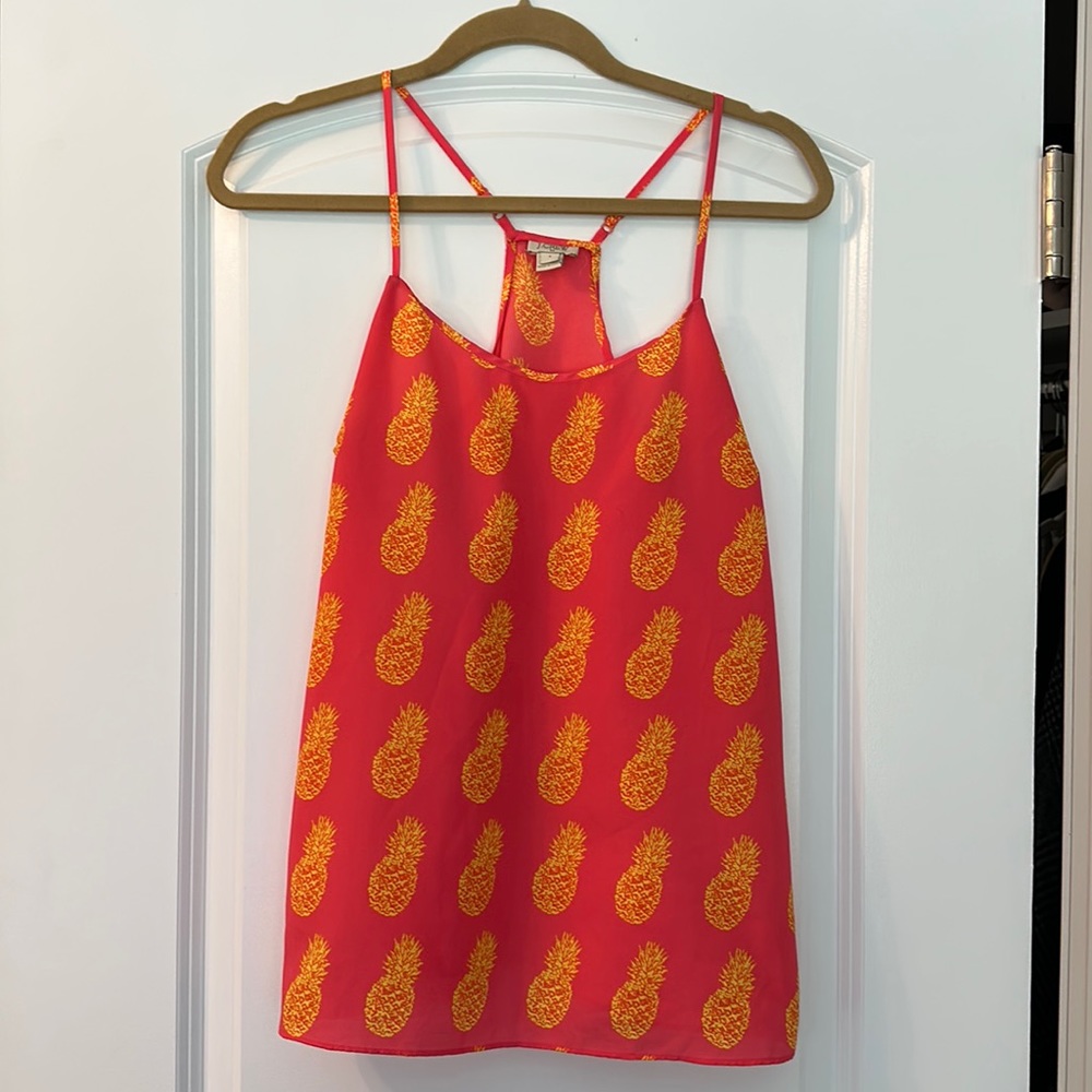 JCrew spaghetti adjustable tank pink with pineapples size 4